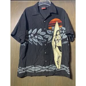 C-two mens medium Hawaiian surfer black 90s button down shirt tropical beach
